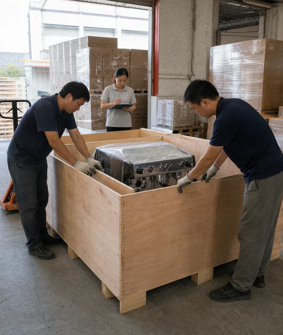 Export packing for a commercial coffee machine shipment